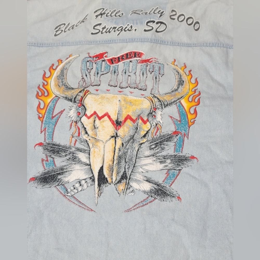 Vintage 2000 Biker Design Sturgis Sleeveless Button Up Shirt Black Hills Rally